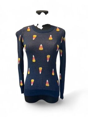 ModCloth Women’s Navy Candy Corn Crewneck Sweater